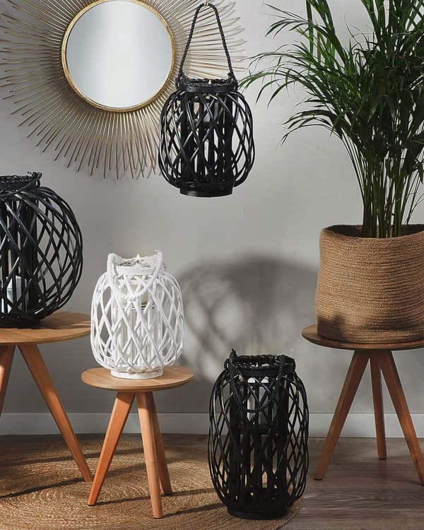 Ljuslykta Svart Pilträ och Glas 30 cm Inomhus Utomhus Skandinavisk