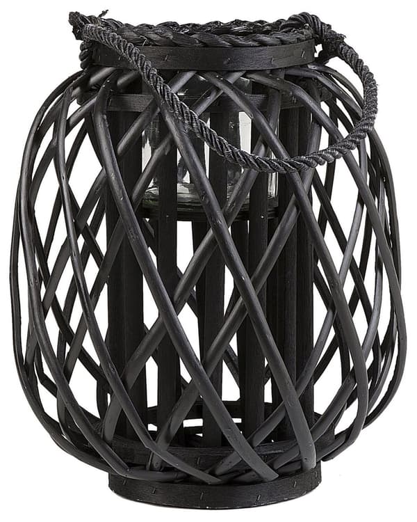 Ljuslykta Svart Pilträ och Glas 30 cm Inomhus Utomhus Skandinavisk