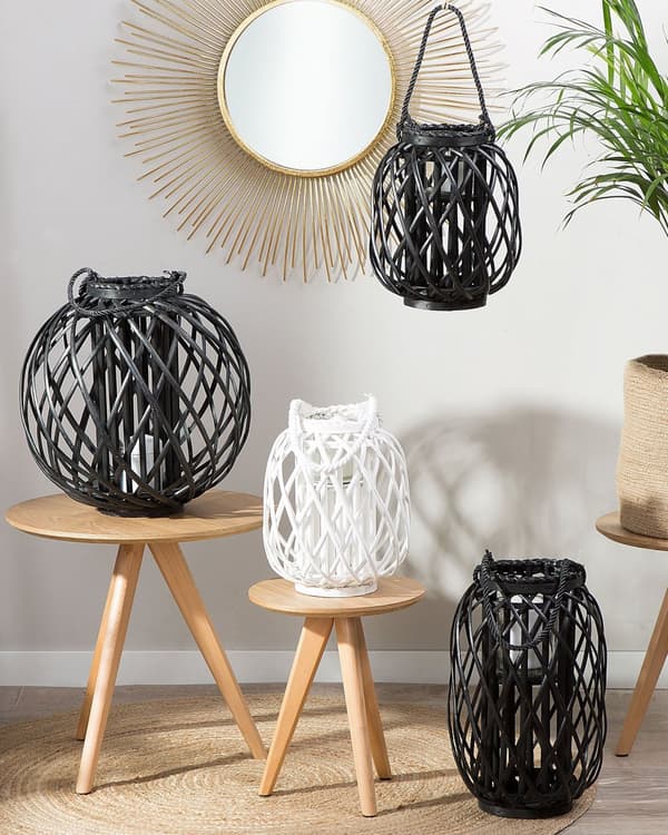 Ljuslykta Vit Pilträ och Glas 30 cm Inomhus Utomhus Skandinavisk