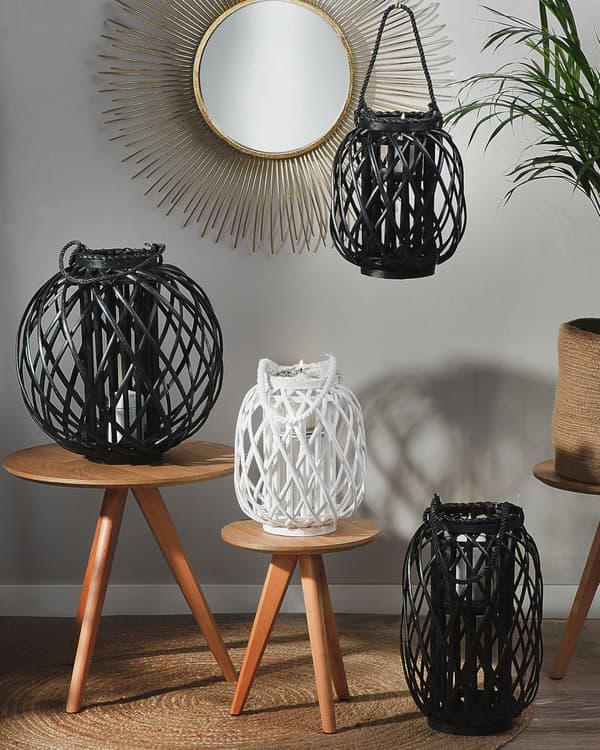 Ljuslykta Vit Pilträ och Glas 30 cm Inomhus Utomhus Skandinavisk