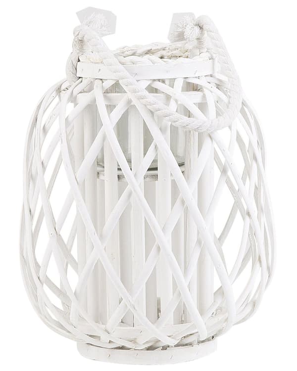 Ljuslykta Vit Pilträ och Glas 30 cm Inomhus Utomhus Skandinavisk
