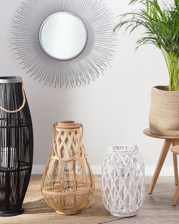 Ljuslykta Vit Pilträ och Glas 40 cm Inomhus Utomhus Skandinavisk