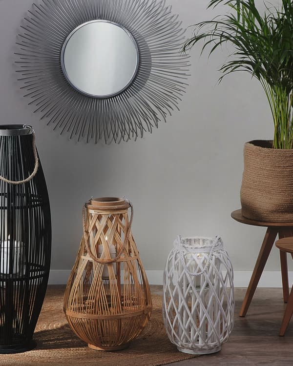 Ljuslykta Vit Pilträ och Glas 40 cm Inomhus Utomhus Skandinavisk