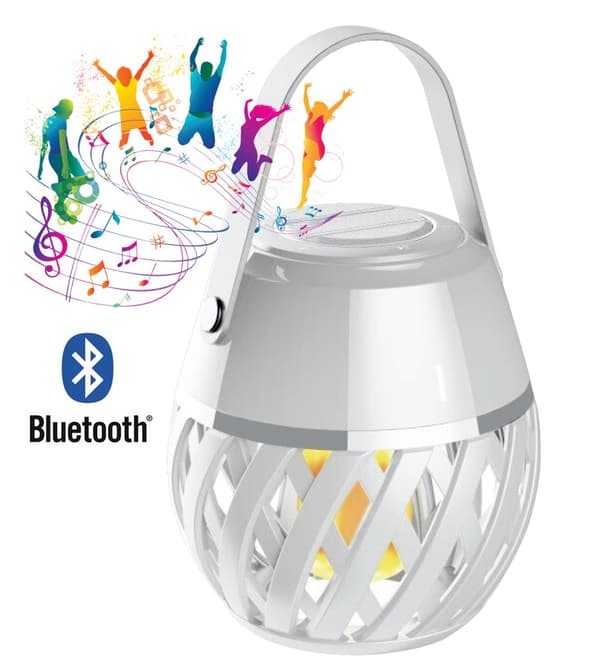 Homeline Helios Flamlampa med BT-högtalare, Vit