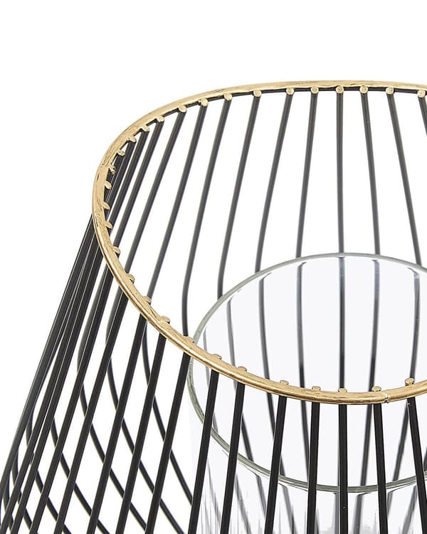 Lykta Svart och Guld Metall 22 cm med glasinsats Ljushållare Dekoration