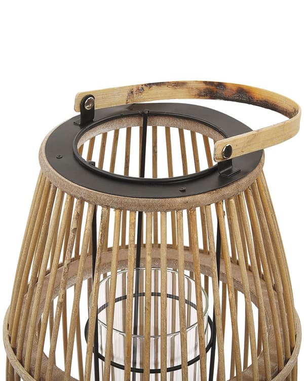 Ljuslykta Beige Bambuträ 32 cm med Glashållare Boho Stil
