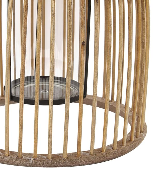 Ljuslykta Beige Bambuträ 32 cm med Glashållare Boho Stil