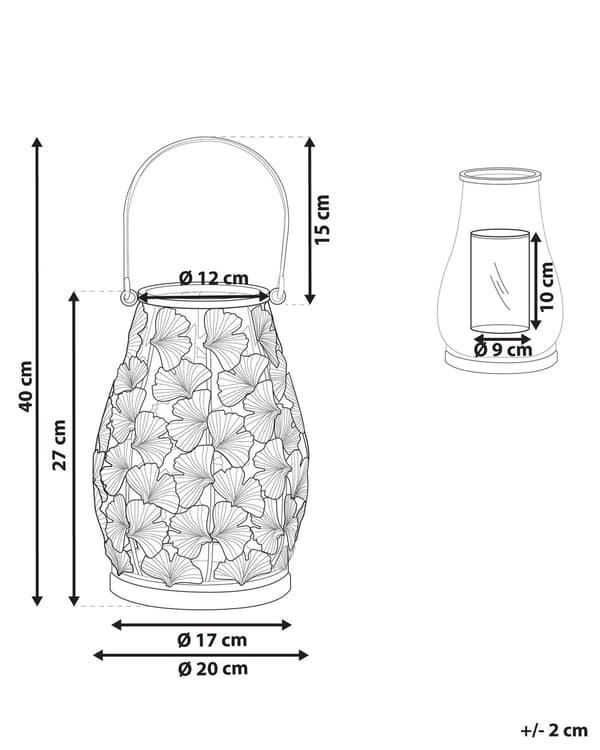 Ljuslykta Metall Guld 27 cm med Glas Ljushållare Lövmönster Modern