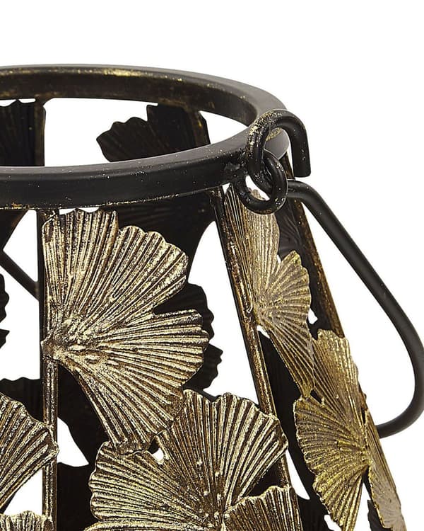 Ljuslykta Metall Guld 27 cm med Glas Ljushållare Lövmönster Modern