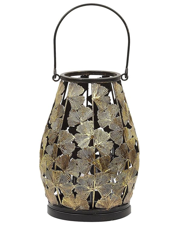 Ljuslykta Metall Guld 27 cm med Glas Ljushållare Lövmönster Modern