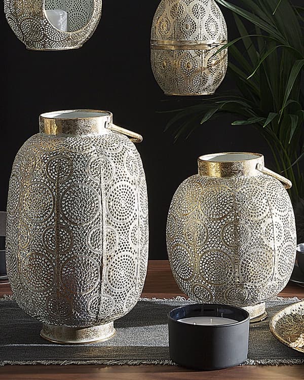 Ljuslykta Guld Metall 30 cm med Glas Ljushållare Boho