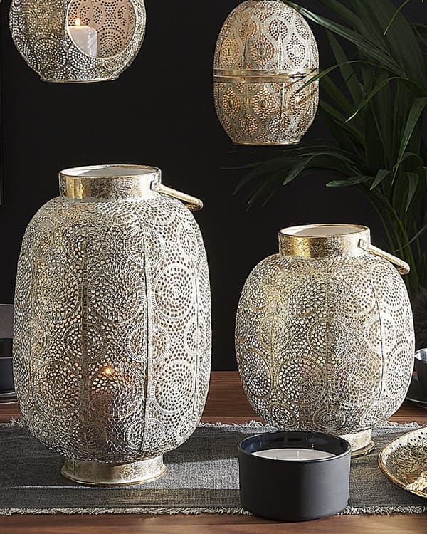 Ljuslykta Guld Metall 30 cm med Glas Ljushållare Boho