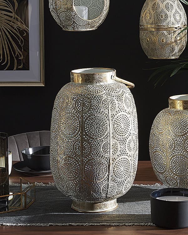Ljuslykta Guld Metall 40 cm med Glas Ljushållare Boho