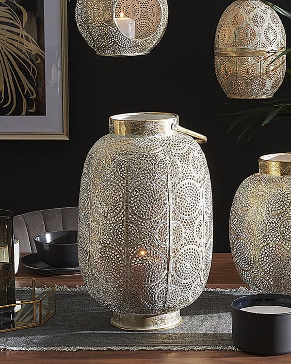 Ljuslykta Guld Metall 40 cm med Glas Ljushållare Boho