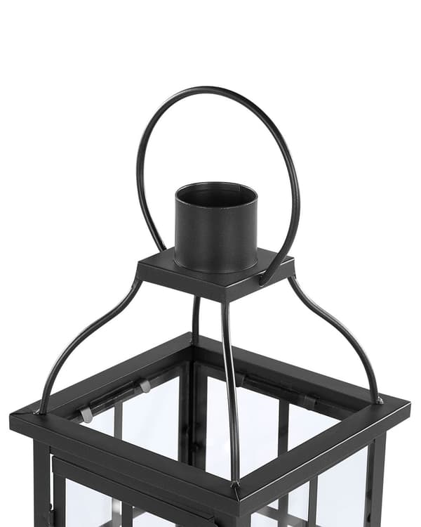 Metalllykta Svart järn 42 cm Pelarljusstake Glasdörrar Dekorativ inomhuslykta