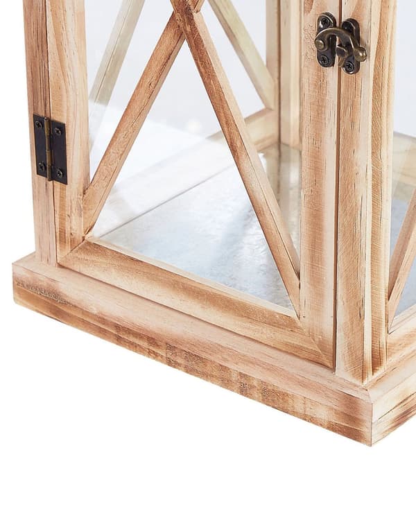 Lykta Furu Brun 61 cm Pelare Ljusstake Glasdörrar Dekorativt inomhusstycke