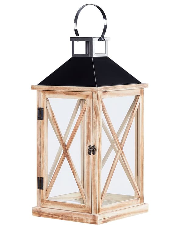 Lykta Furu Brun 61 cm Pelare Ljusstake Glasdörrar Dekorativt inomhusstycke