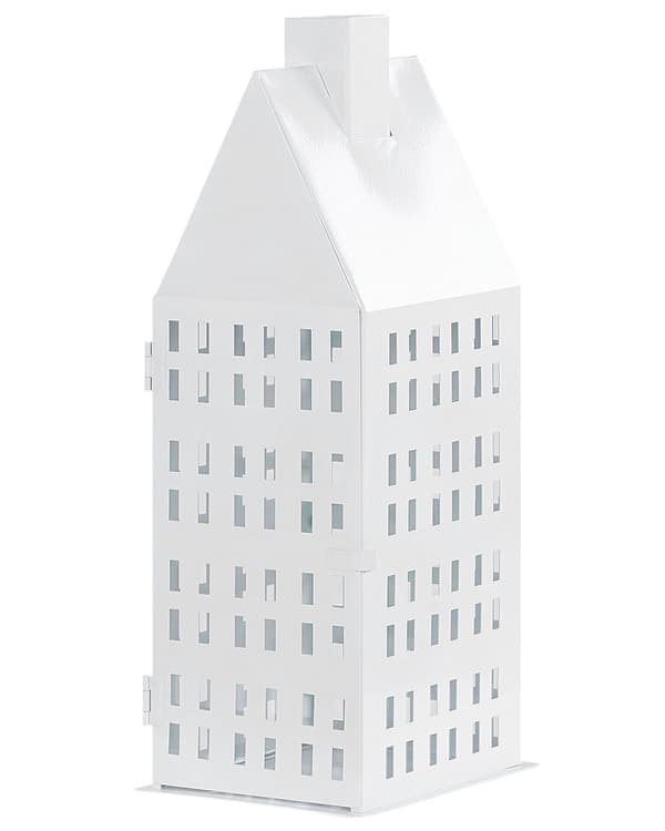 Lykta Vit Järn H 40 cm Husformad Pelare Ljushållare Handtag Minimalistisk Klassisk dekoration Accentstycke