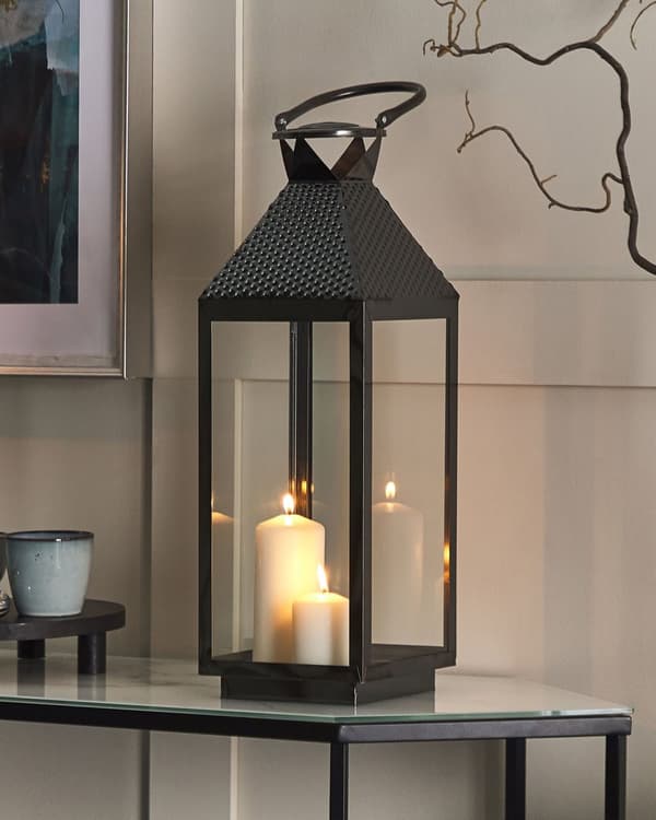 Ljuslykta Metall Svart Rostfritt Stål H 54 cm Pelare Ljushållare