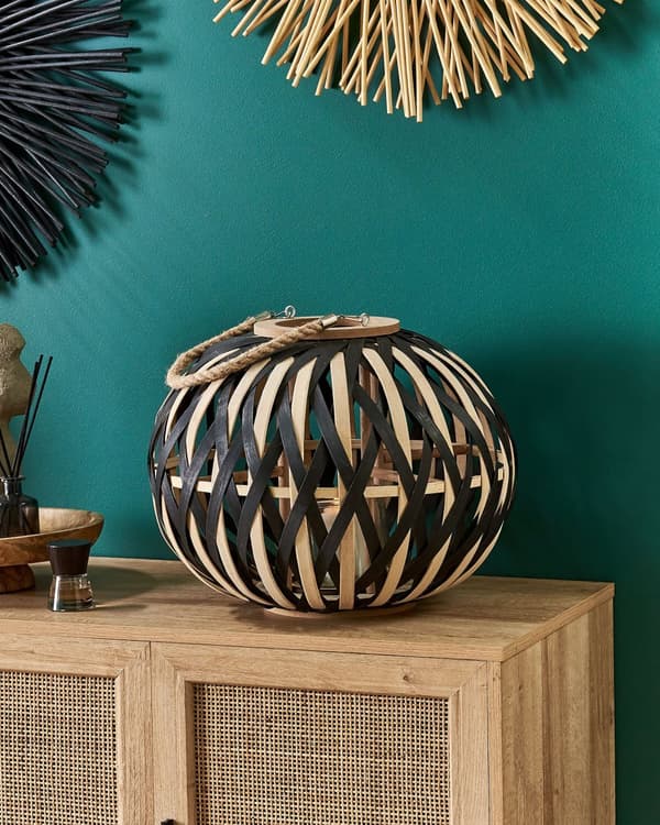 Ljuslykta Natur Svart Bambuträ med Glashållare Boho Stil Inomhus