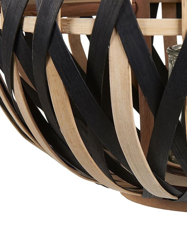 Ljuslykta Natur Svart Bambuträ med Glashållare Boho Stil Inomhus