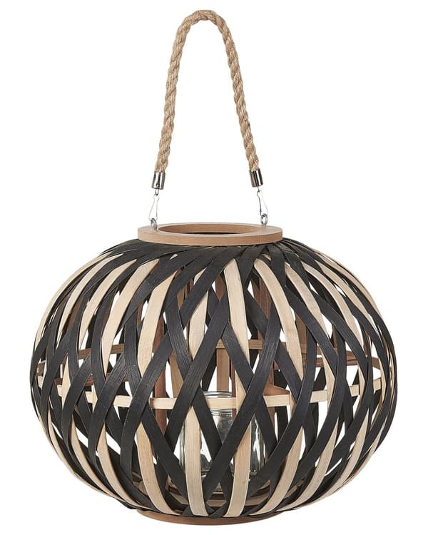 Ljuslykta Natur Svart Bambuträ med Glashållare Boho Stil Inomhus