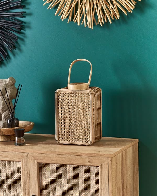 Ljuslykta Natur PE Rotting med Glashållare Accessoar Dekoration Boho Stil Inomhus
