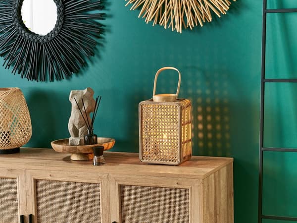 Ljuslykta Natur PE Rotting med Glashållare Accessoar Dekoration Boho Stil Inomhus