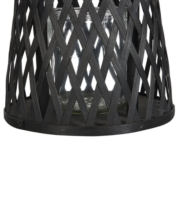Ljuslykta Svart Bambu Trä 38 cm med Glas Ljushållare Boho Style Inomhus