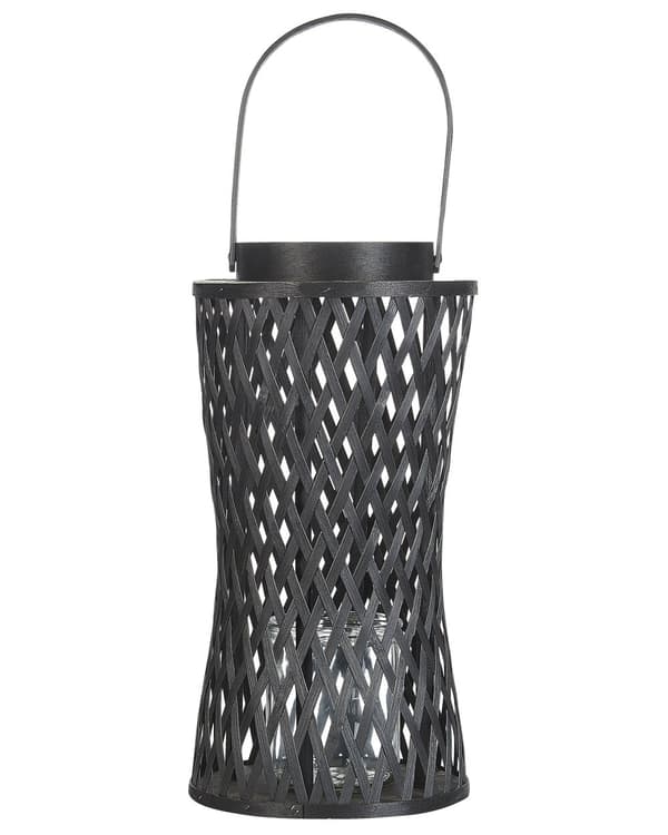 Ljuslykta Svart Bambu Trä 38 cm med Glas Ljushållare Boho Style Inomhus