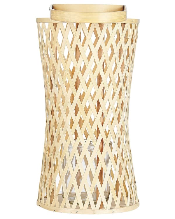 Ljuslykta Naturlig Bambu Trä 38 cm med Glas Ljushållare Boho Style Inomhus