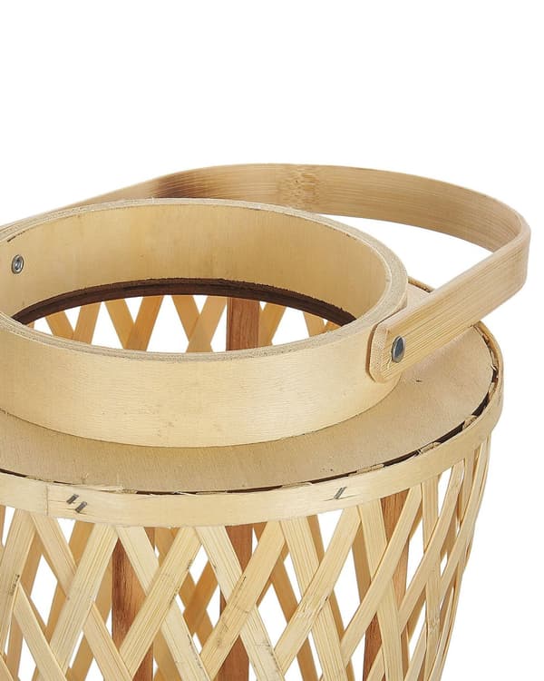 Ljuslykta Naturlig Bambu Trä 38 cm med Glas Ljushållare Boho Style Inomhus