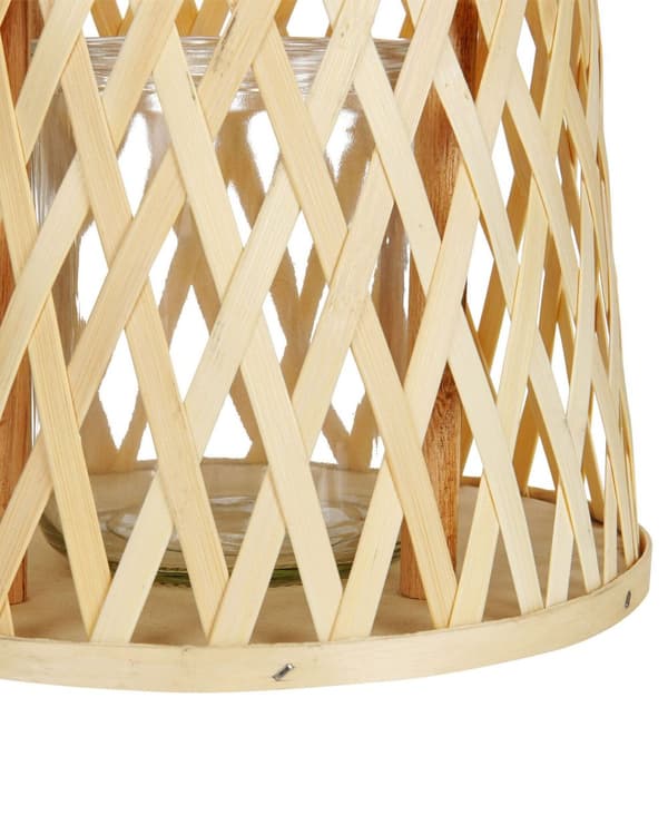Ljuslykta Naturlig Bambu Trä 38 cm med Glas Ljushållare Boho Style Inomhus
