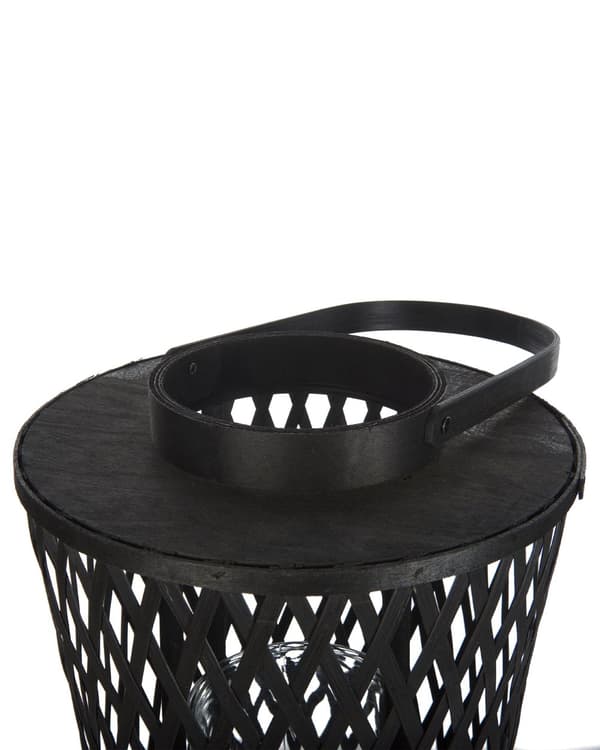 Ljuslykta Svart Bambu Trä 58 cm med Glas Ljushållare Boho Style Inomhus