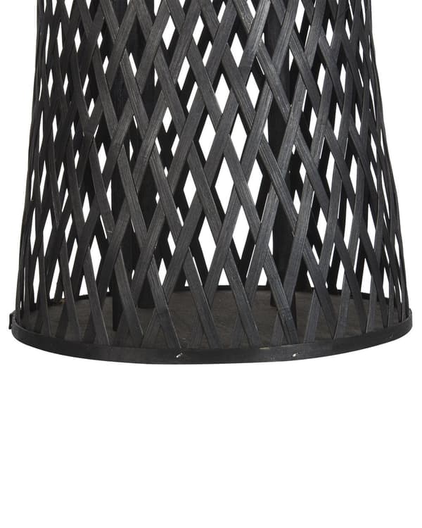 Ljuslykta Svart Bambu Trä 58 cm med Glas Ljushållare Boho Style Inomhus