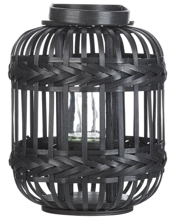 Ljuslykta Svart Bambu Trä 30 cm med Ljushållare Glas Boho Stil Inomhus