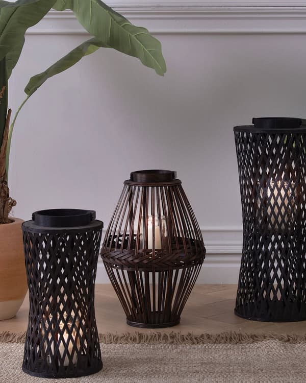 Ljuslykta Mörkt Trä Bambu Trä 43 cm med Glas Ljushållare Boho Stil Inomhus