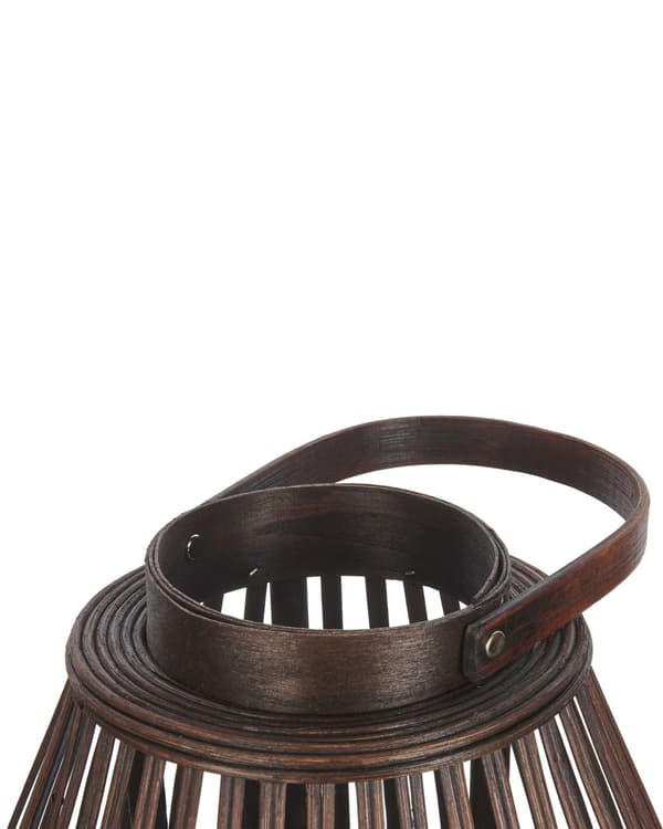 Ljuslykta Mörkt Trä Bambu Trä 43 cm med Glas Ljushållare Boho Stil Inomhus