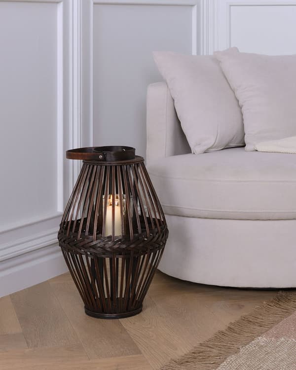 Ljuslykta Mörkt Trä Bambu Trä 43 cm med Glas Ljushållare Boho Stil Inomhus