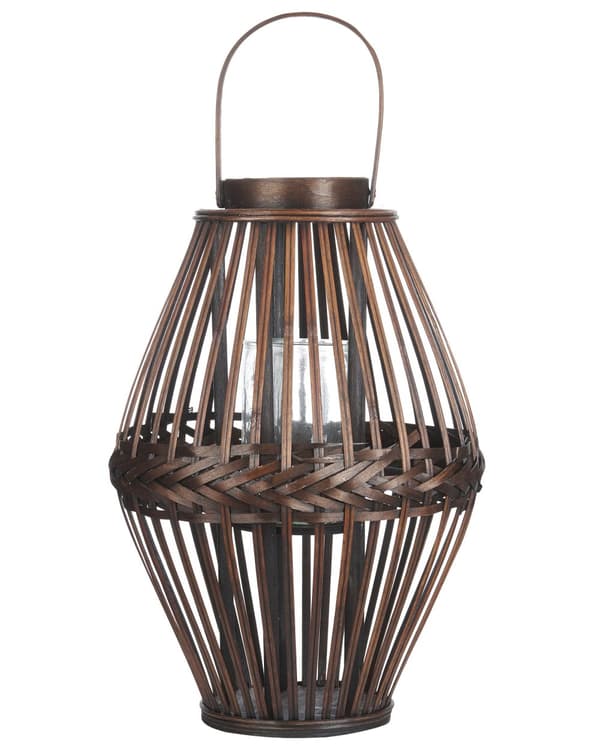 Ljuslykta Mörkt Trä Bambu Trä 43 cm med Glas Ljushållare Boho Stil Inomhus