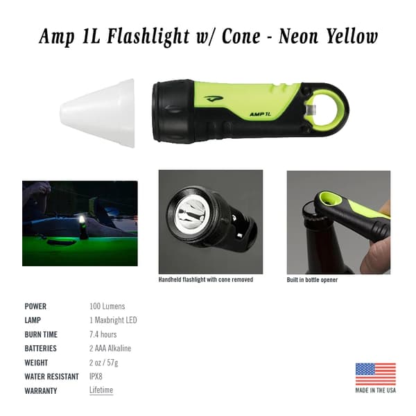 PRINCETON TEC AMP 1L FLASHLIGHT IPX8 NEON, dyklampa, säkerhetslampa vattensport