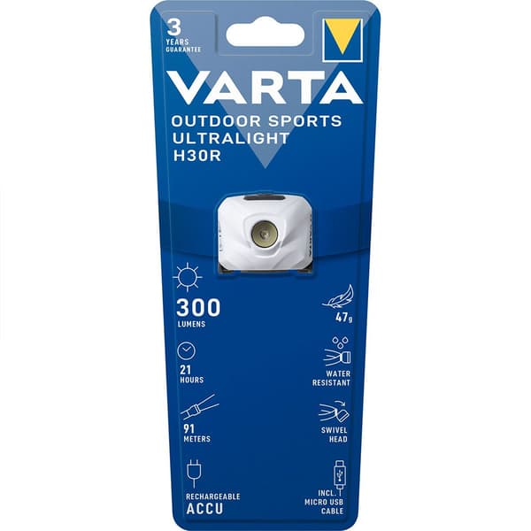 Varta Ajovalo Outdoor Sports Ultralight H30r Recargable Sininen 300 Lumens Valkoinen