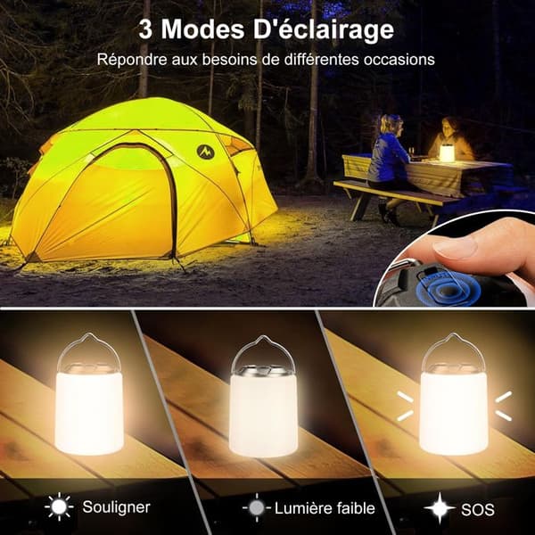 Uppladdningsbar campinglykta, uppladdningsbar LED campinglampa - 3000K varmt vitt ljus, justerbar ljusstyrka 3 lägen