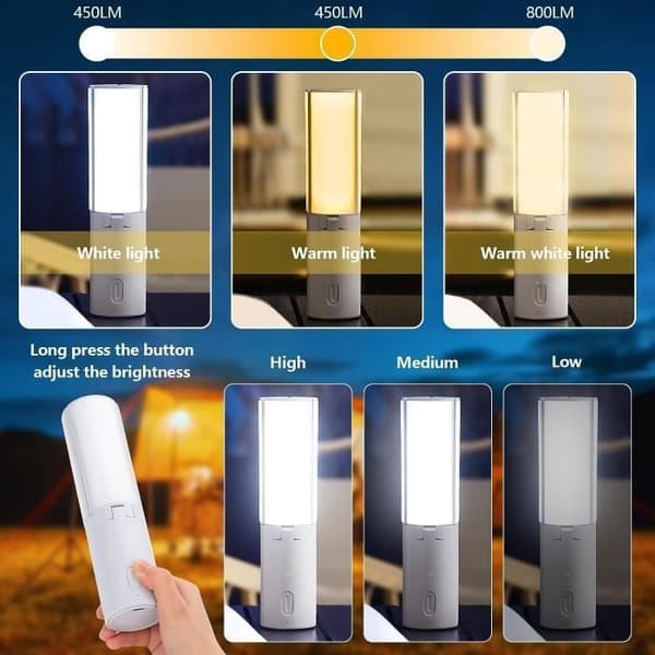 Campinglampa, 4000mAh uppladdningsbar campinglampa Vikbar campinglykta Campinglampa med 3 ljusstyrkalägen, ljusgrå