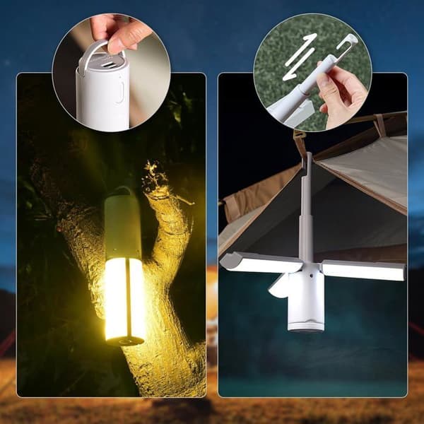 Campinglampa, 4000mAh uppladdningsbar campinglampa Vikbar campinglykta Campinglampa med 3 ljusstyrkalägen, ljusgrå