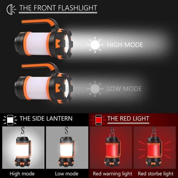 Uppladdningsbar LED-lykta, 1000 Lumen 4000mAh 360° Campinglampa, Uppladdningsbar LED-lampa Bärbar Spotlight, 6 lägen, IPX4 vattentät