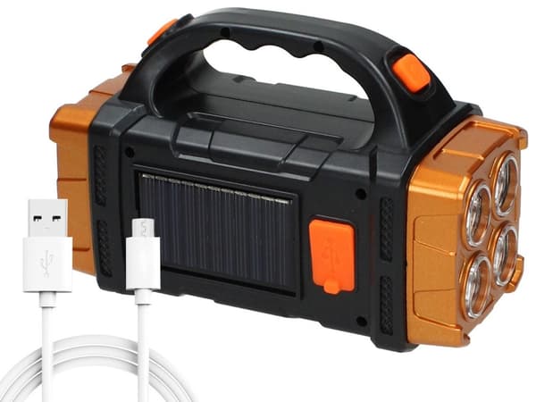 Ficklampa med Handtag / LED-Strålkastare – Solcell & Powerbank