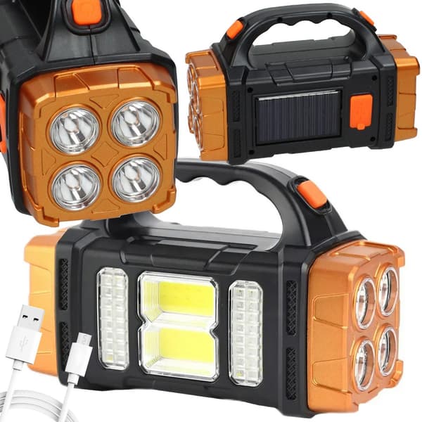 Lommelygte med Håndtag / LED-Spotlight – Solcelle & Powerbank