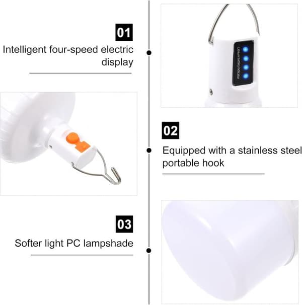 2ST LED campinglykta - Bärbar vattentät tältlampa - med USB uppladdningsbar, 80W - för campingfiske Vandring Trädgårdsnödsituation