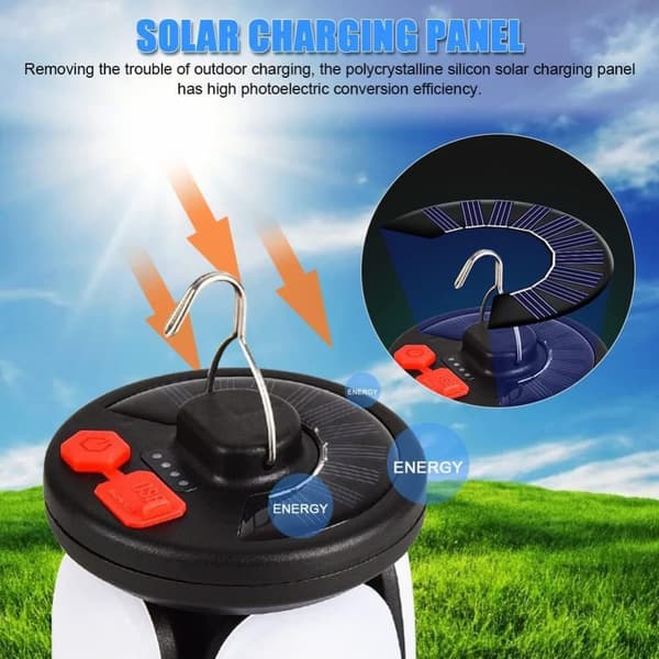 3600mAh LED Solar Camping Light Lykta USB Uppladdningsbar, 6 lägen SOS Vattentät Bärbar IP67 Vattentät Camping Lamp Tält Light